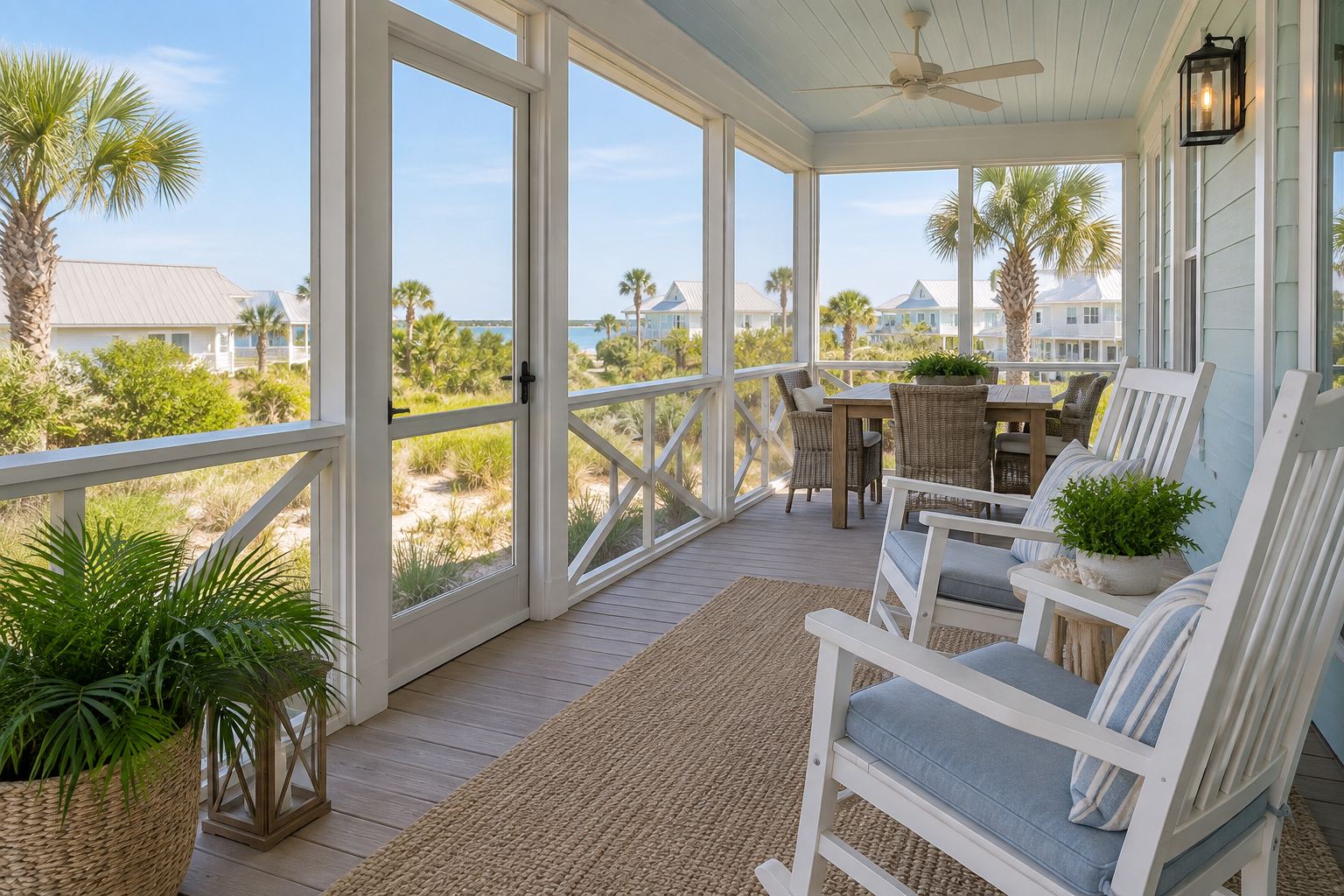 A cozy Florida living room, illustrative